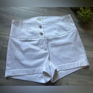 Express Y2K Sailor Corset High-Waisted Button Up Cuffed Satin Dress Shorts 8